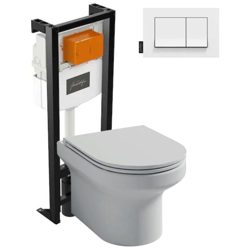 Jacob Delafon - Pack wc suspendu sans bride Elite + bâti-support + plaque Blanc brillant