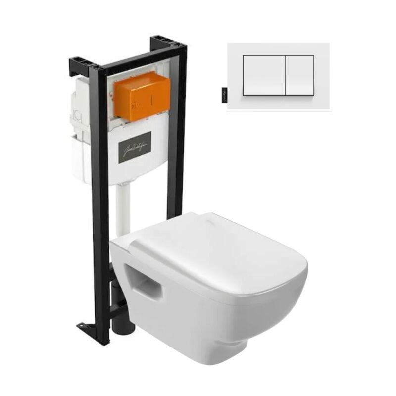 Jacob Delafon - Pack wc suspendu sans bride Struktura avec abattant + bâti support + plaque