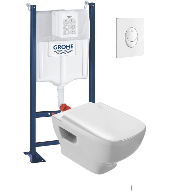 Jacob Delafon - Pack wc suspendu sans bride Struktura + Bati-support grohe + plaque Start blanc