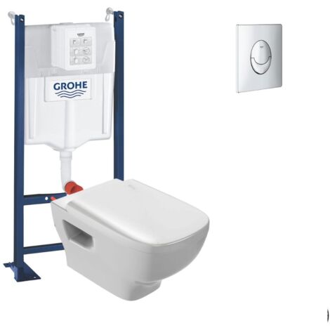 Pack WC suspendu sans bride JACOB DELAFON Struktura + Bati-support GROHE + plaque Start chrome