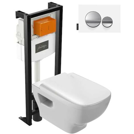 Pack WC suspendu sans bride JACOB DELAFON Struktura+ bâti-support + plaque Chrome brillant/Blanc mat