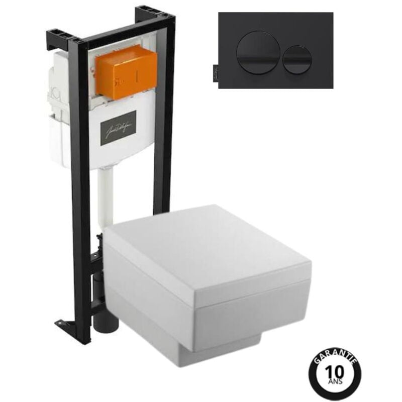 Jacob Delafon - Pack wc suspendu sans bride Terrace+ bâti-support + plaque Noir brillant/Noir mat