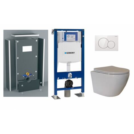 Pack WC suspendu sans bride KELOS Flush Blanc brillant – Bâti-support Geberit Duofix UP320 – Chasse d'eau 6/3L – Abattant frein de chute