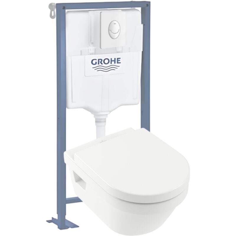 Villeroy&boch - Pack wc suspendu sans bride villeroy et boch Architectura + abattant + plaque blanche + bâti Grohe