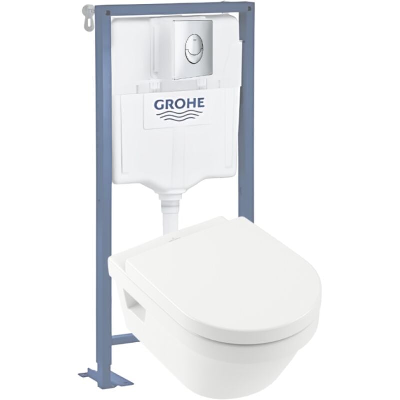 Villeroy&boch - Pack wc suspendu sans bride villeroy et boch Architectura + abattant + plaque chromée + bâti Grohe