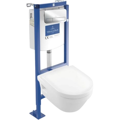 Pack WC suspendu sans bride VILLEROY ET BOCH Architectura directflush + abattant frein de chute + bâti-support autoportant + plaque chromée