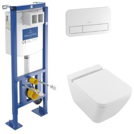 Pack WC suspendu sans bride VILLEROY ET BOCH Finion + abattant + plaque blanche + bâti