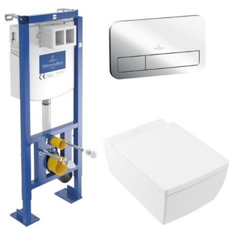 Pack WC suspendu sans bride VILLEROY ET BOCH Memento 2.0 + abattant + plaque chromée + bâti VILLEROY ET BOCH