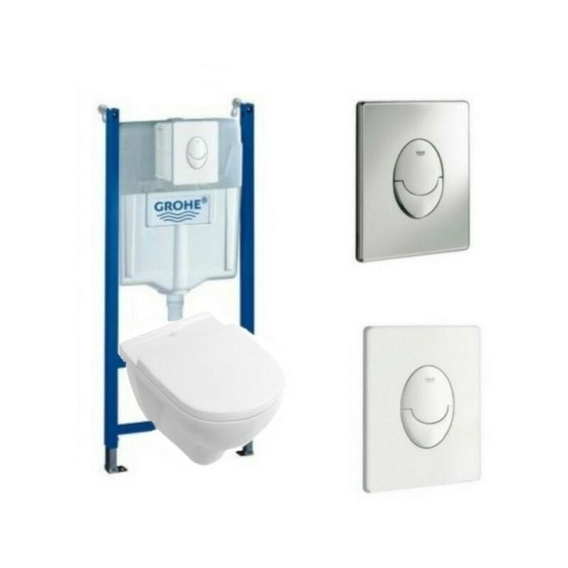 Villeroy&boch - Pack wc suspendu sans bride villeroy et boch O.novo + abattant + plaque blanche + bâti Grohe