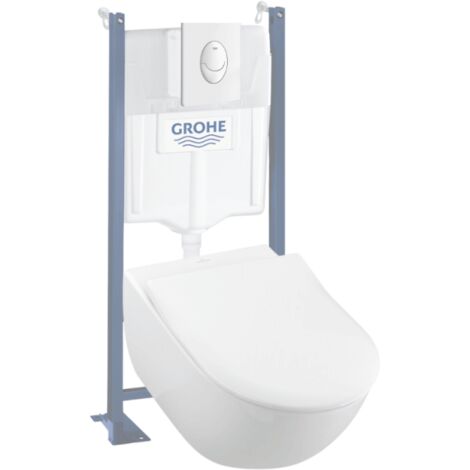 Pack WC suspendu sans bride VILLEROY ET BOCH Subway 2.0 + abattant + plaque blanche + bâti Grohe
