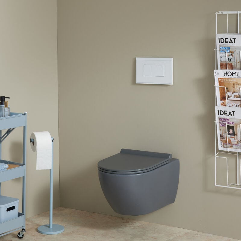 Pack wc suspendu universel autoportant + cuvette sans bride grise knidos