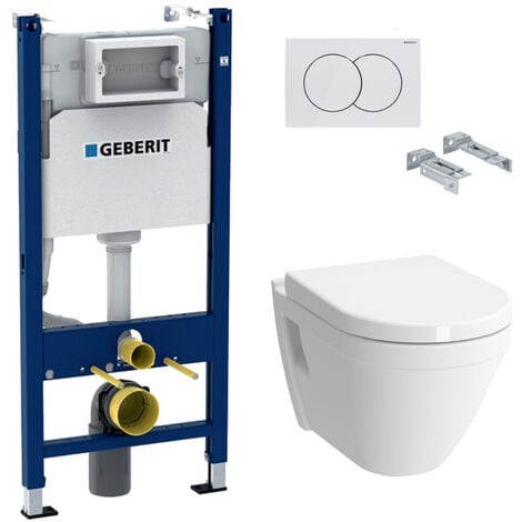 Sanitario Bagno WC Quadrato Sospeso 345x350x500mm Completo con Sedile Copri  WC Soft Close, Telaio con Cassetta ad Incasso con Placca di Comando per WC