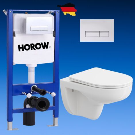Pack WC Vorwandelement + WC Toilette spülrandlos mit Befestigungen + Weiße Platte HOROW