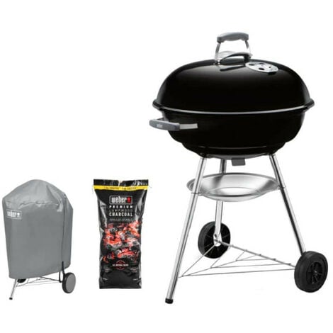 Pack Weber Barbecue à charbon Compact Kettle 57 cm Noir - une housse de protection imperméable - un sac de charbon 10kg