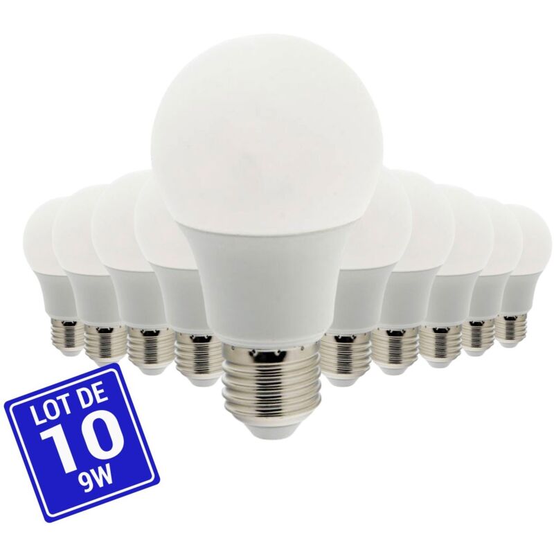 Pack x 10 - Ampoule led E27 A60 - 9W - Blanc Froid