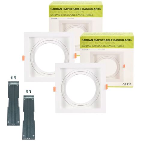 Pack x 2 - Collerette downlight carrée orientable type cardan - Blanc