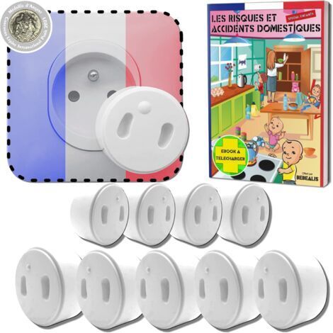[Pack x10] Caches Prises Bébé Style Français [Sans Clés Ni Adhésifs] - Guide Sécurité Bébé - Protection Enfant - Caches Prises de Courant pour Garderie à Domicile