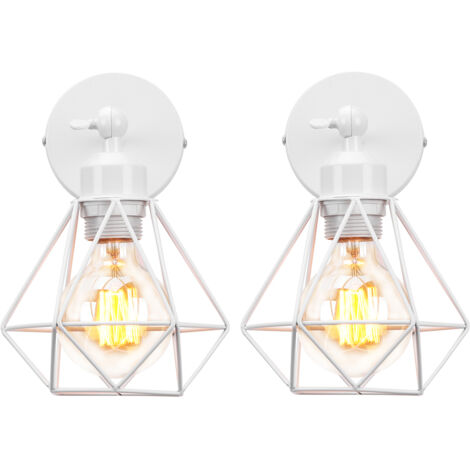 Pack x2 Lampada da Parete Industriale Regolabile E27 Retrò Gabbia Diamanti per Soggiorno Camera da Letto Corridoio Cucina Scala - Bianca