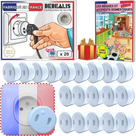 [Pack x20] Caches Prises Bébé Style Français [Sans Clés Ni Adhésifs] - Guide Sécurité Bébé - Protection Enfant - Caches Prises de Courant pour Garderie à Domicile