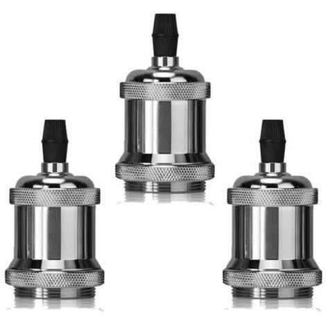 Pack x3 Portalampada E27 Vintage in Alluminio e Ceramica, Lampada Edison Retro per Plafoniere & Lampada a Sospensione (Cromato)