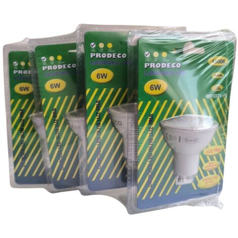 Pack x4 Bombillas LED GU10 6W – Luz Fría 6500K