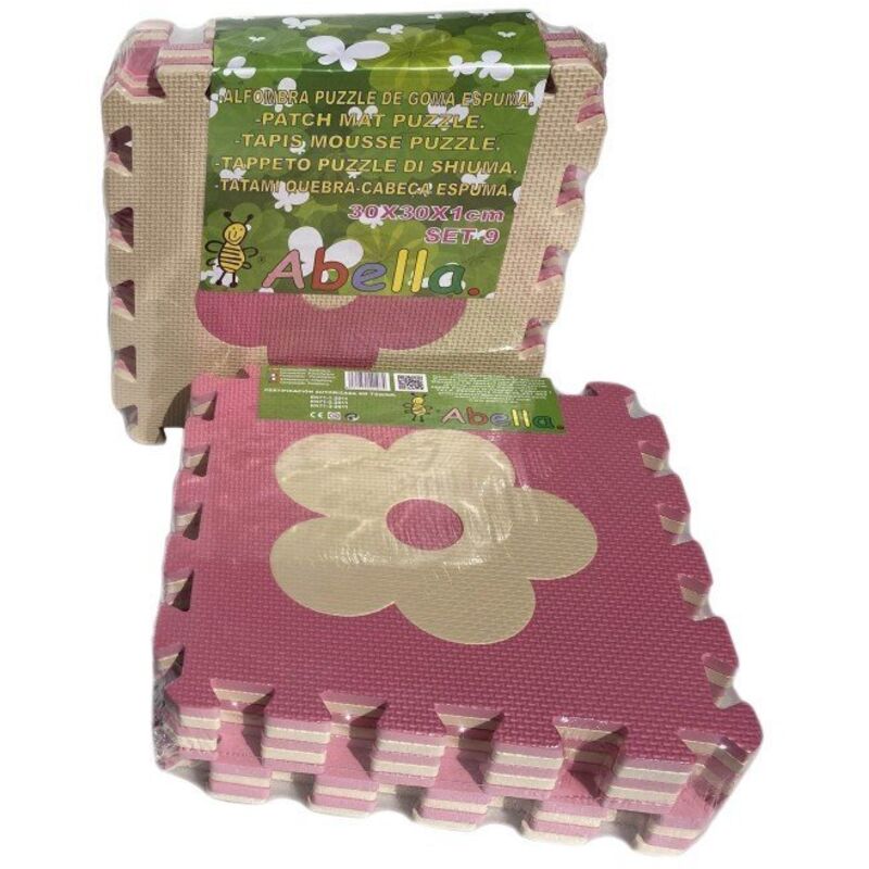 

Pack x9 - Loseta de Tatami Puzzle - Rosa/Beige - Dibujo: Flores