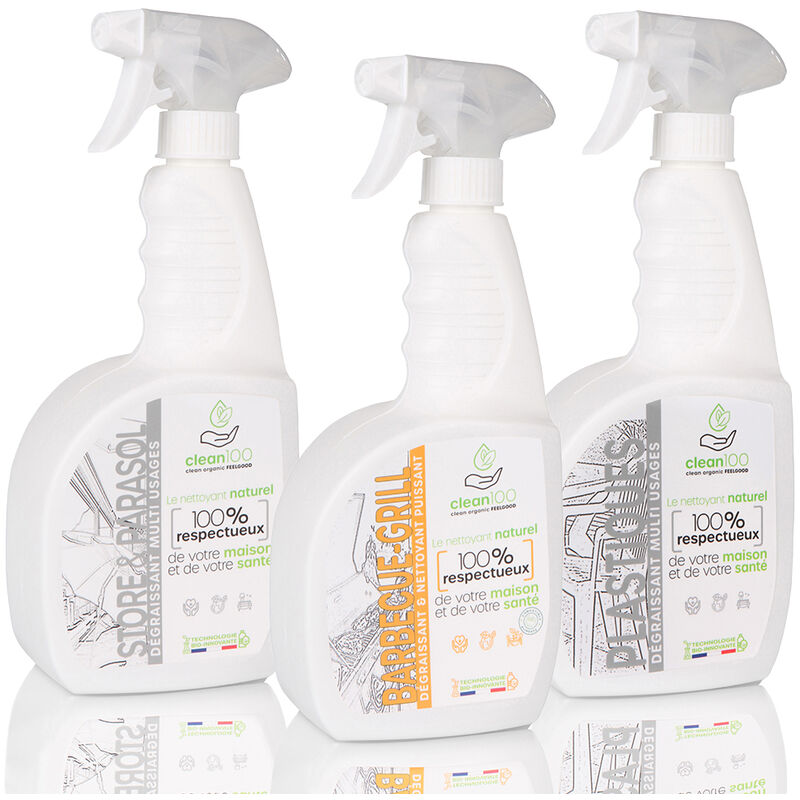 Clean 100 - packs maison - nettoyant liquide spécial jardin - sprayer - Nettoyant Barbecue, Parasol et Plastique Extérieur - 750ML - blanc