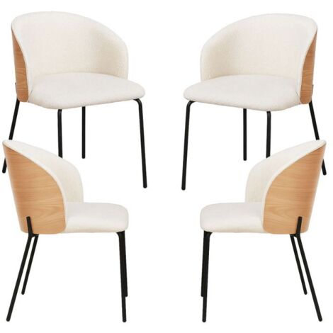 Packs Sillas Comedor - Pack 4 Sillas Glacia Tela Blanca con Respaldo Tapizado en Madera