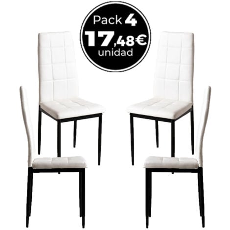 REGALOS MIGUEL Packs Sillas Comedor - Pack 4 Sillas Lan Polipiel - Blanco