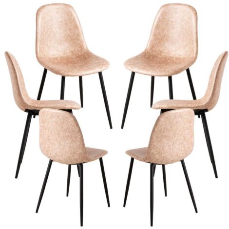 Packs Sillas Comedor - Pack 6 Sillas Black Teok Polipiel - Beige Vintage Teok