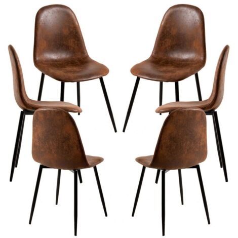 Packs Sillas Comedor - Pack 6 Sillas Black Teok Polipiel - Marrón Vintage