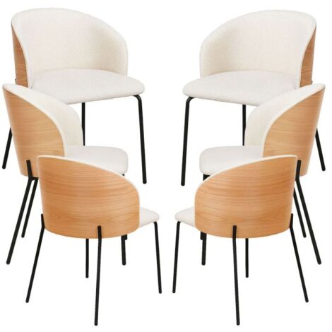 Packs Sillas Comedor - Pack 6 Sillas Glacia Tela Blanca con Respaldo Tapizado en Madera