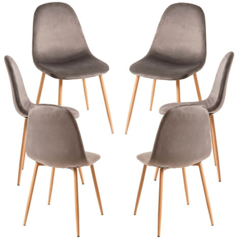 Packs Sillas Comedor - Pack 6 Sillas Teok Terciopelo - Gris oscuro