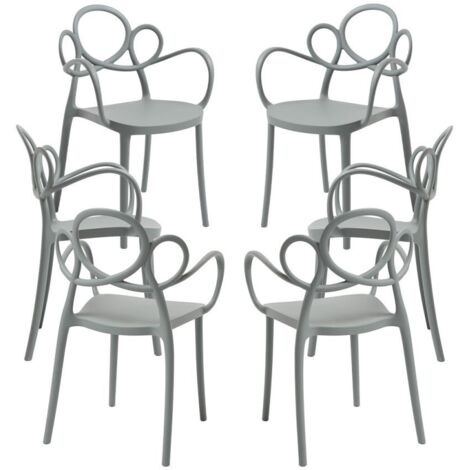 Packs Sillas Jardín - Pack 6 Sillas Sky con Reposabrazos - Gris oscuro