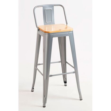 Packs Taburetes Altos - Pack 6 Taburetes Torix Respaldo Madera Natural - Gris metalizado