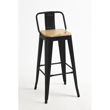Packs Taburetes Altos - Pack 6 Taburetes Torix Respaldo Madera Natural - Negro mate