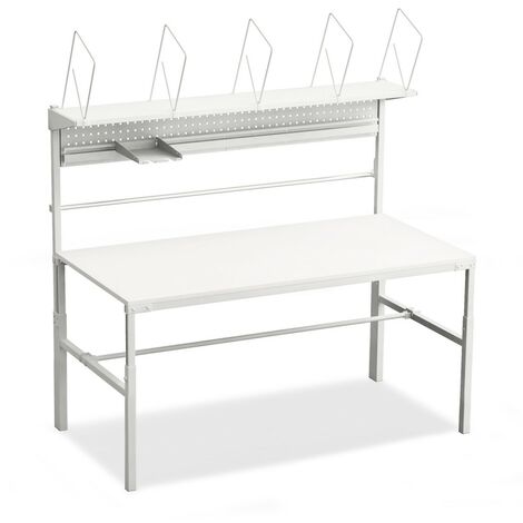 Packtisch Arbeitstisch 150 x 90 x 65-90 cm Stahl 300 kg belastbar Papierrollenhalter Grau
