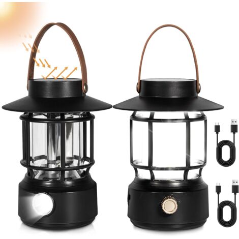 Packung mit 1 LED-Campinglaterne, 1000 lm, wiederaufladbare Solarlampe mit Seitenlichtern für Notfälle