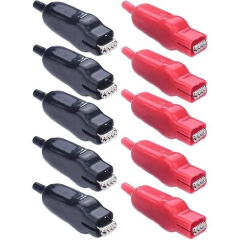 Packung mit 10 20A Metall-Krokodilklemmen, PVC-isolierte Krokodilklemmen, Batterieklemmen, elektrische Prüfklemmen für Autos, Elektroprojekte (rot, schwarz)