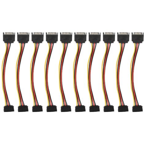 Packung mit 10 90-Grad-15-Pin-SATA-Kabeln, Stecker-auf-Buchse-Stromverlängerungsadapter für HDDs, SSDs und optische Laufwerke