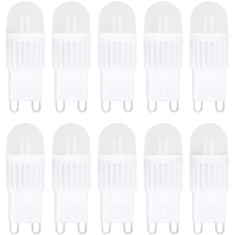 Packung mit 10 dimmbaren G9 LED-Lampen 2W 500lm (entspricht 30W Halogen) für Kronleuchter, Deckenleuchten und Wandleuchten (220V, warmweißes Licht).