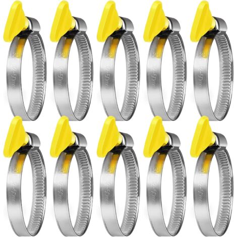 Packung mit 10 Edelstahl-Flügelschlauchschellen, verstellbare Schlauchschellen für Gartenschläuche, Waschmaschinen, Gartenpools (32-50 mm Flügelmutter)