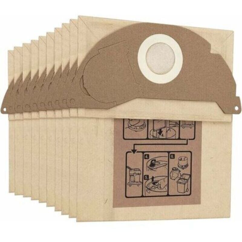 Image of Packung mit 10 Ersatz-Staubsaugerbeuteln für Kärcher WD2 MV2 WD2250 A2004 A2054 6.904-322.0,