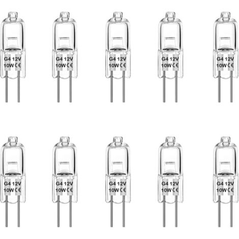 Packung mit 10 G4 10W 12V Halogenlampen, Halogen-Stiftsockellampe, Warmweiß 3000K [Energieklasse G]