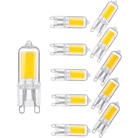 Packung mit 10 G9 LED-Lampen, 2W, kaltweiß 6000K, 200 Lumen, nicht dimmbar.