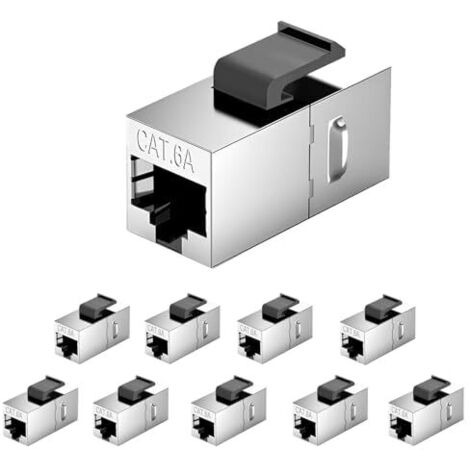 Packung mit 10 Keystone RJ45 CAT 6a werkzeuglose 10-Gbit/s-Ethernet-Module - AWG 22-24 - Vollständig geschirmter STP-LSA-Stecker - RJ45-Stecker für Patchpanels und Netzwerkdosen