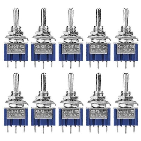 Packung mit 10 Mini-SPDT-Kippschaltern (EIN/AUS/EIN), 3 Positionen, 3 Pins, 6 mm, 6 A, 125 V Wechselstrom