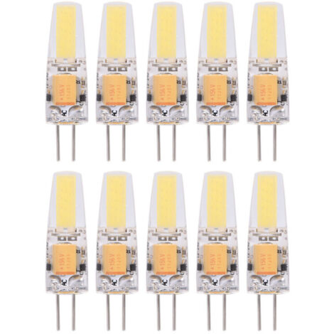 Packung mit 10 nicht dimmbaren AC/DC12-24V G4 COB LED-Lampen in Silikon (warmweiß)