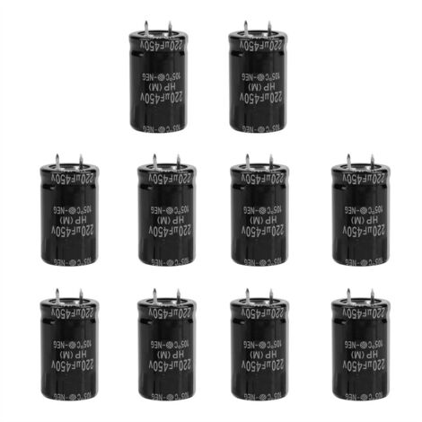 Packung mit 10 radialen Elektrolytkondensatoren 220 µF 450 V – Hohe Kapazität