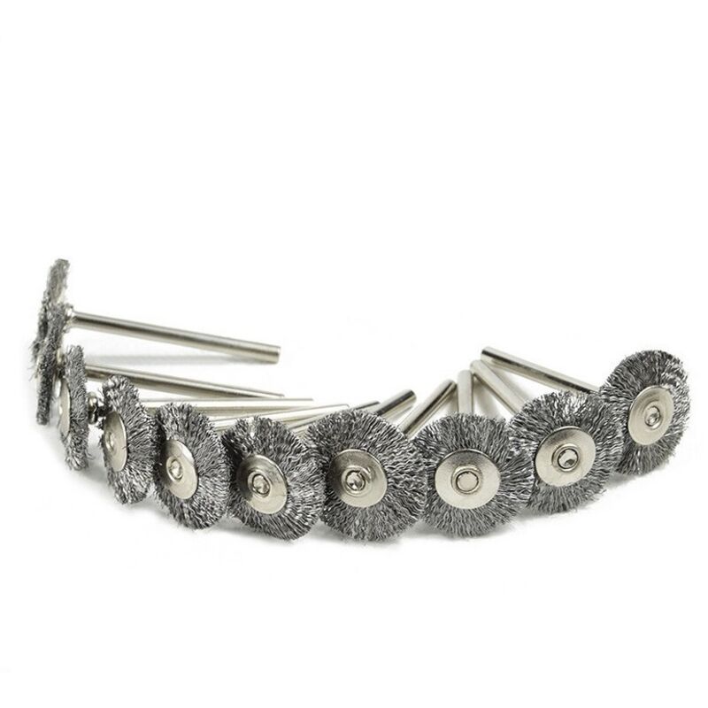 Image of Packung mit 10 rotierenden Drahtbürsten, 22 mm – Schleif- und Polierbürsten für Rotationswerkzeuge